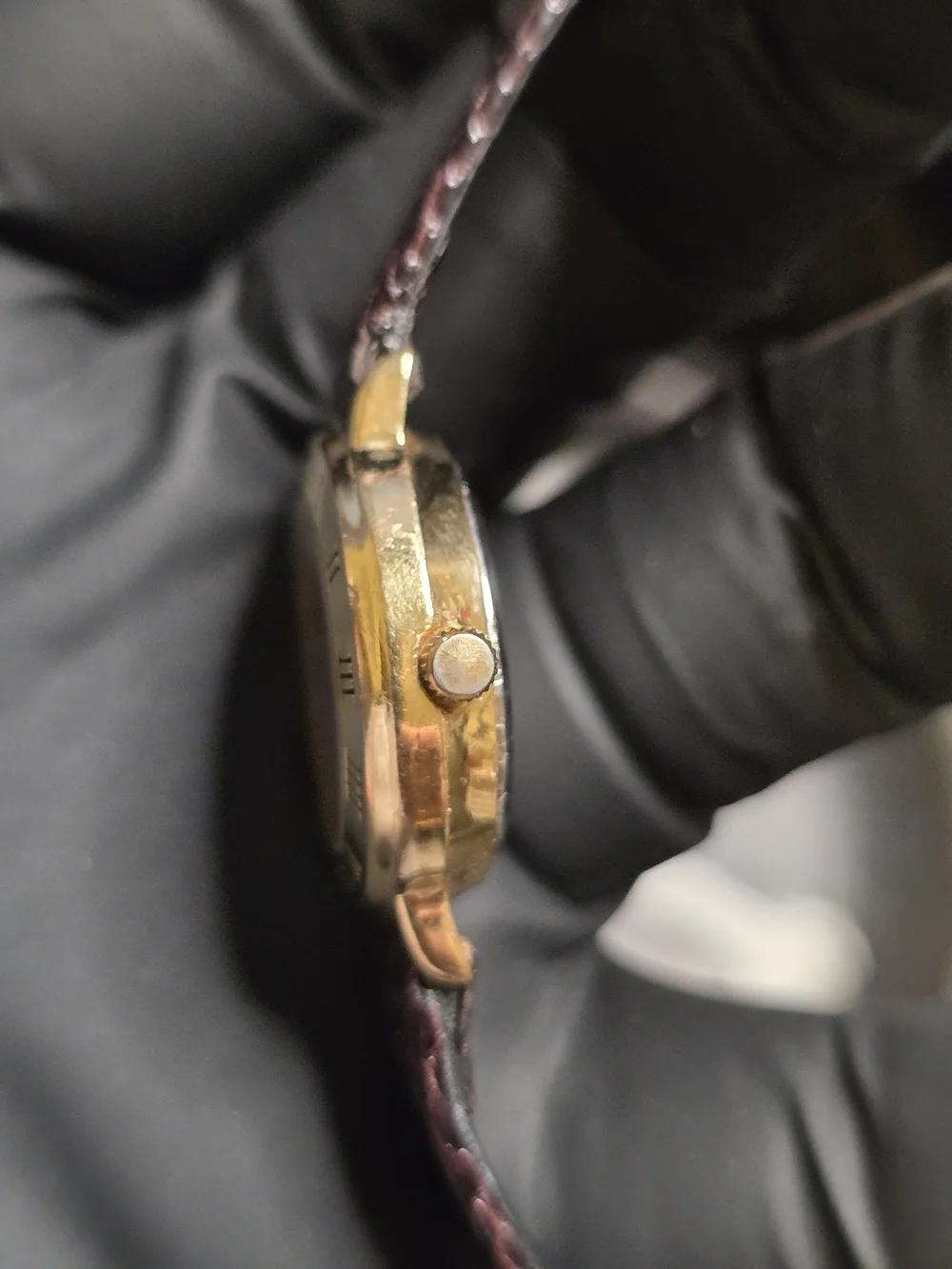 Waltham Gold-Tone Moonphase Watch with Brown Leather Strap